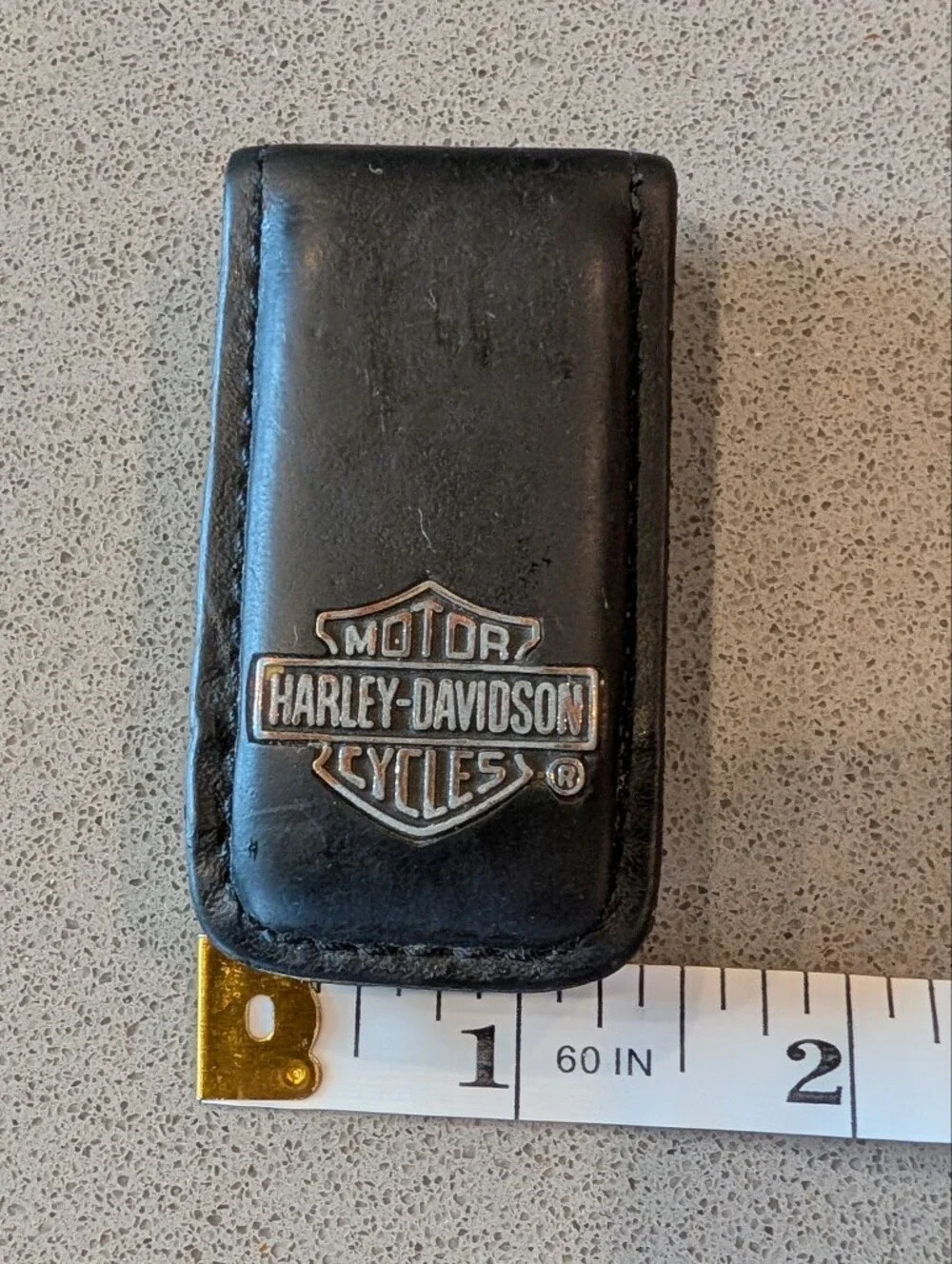 Harley-Davidson Black Leather Money Clip with Silver Bar & Shield